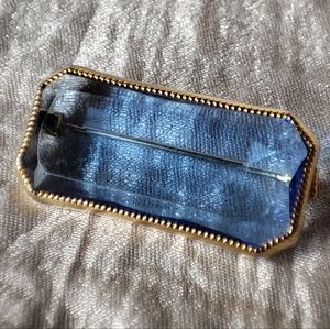 Art Deco Blue Glass Beveled Bevelled Vintage Gold Tone Bar Pin